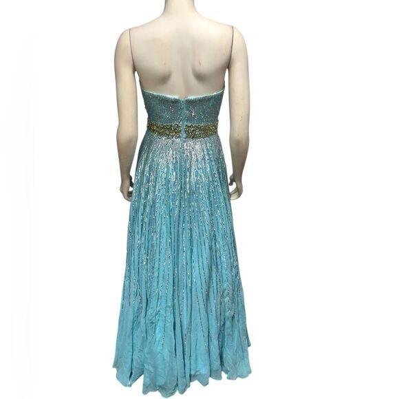 Sherri Hill 100% Silk Light Blue Gown with Sequins Strapless Prom Dress Size 8 - Picture 8 of 15